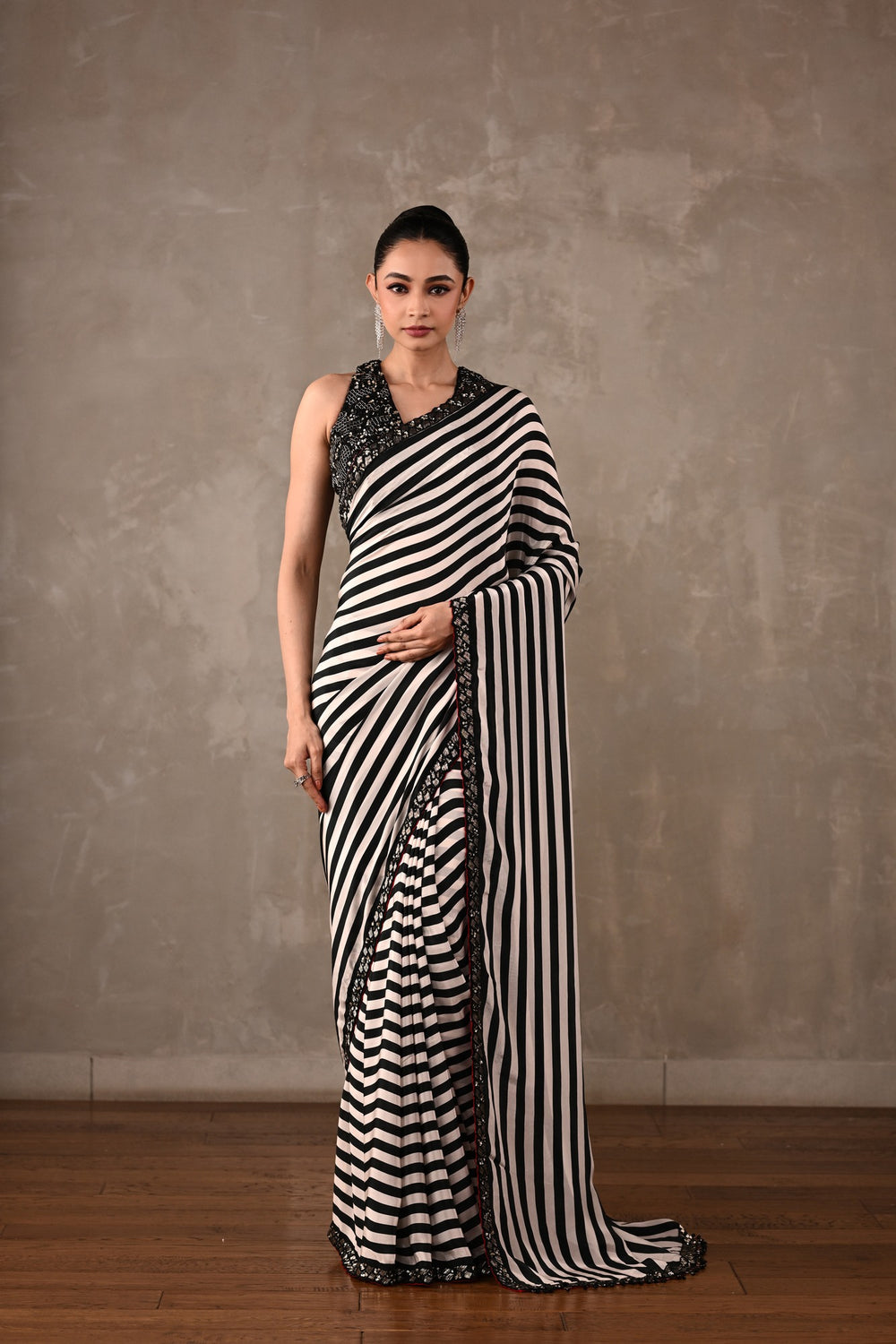 Striped Crepe Saree with Embroidered Blouse
