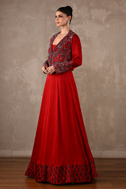 Embroidered Jacket Gown Set