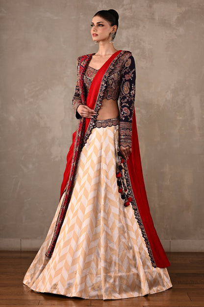 Pochampally Double Drape Silk Lehenga Set