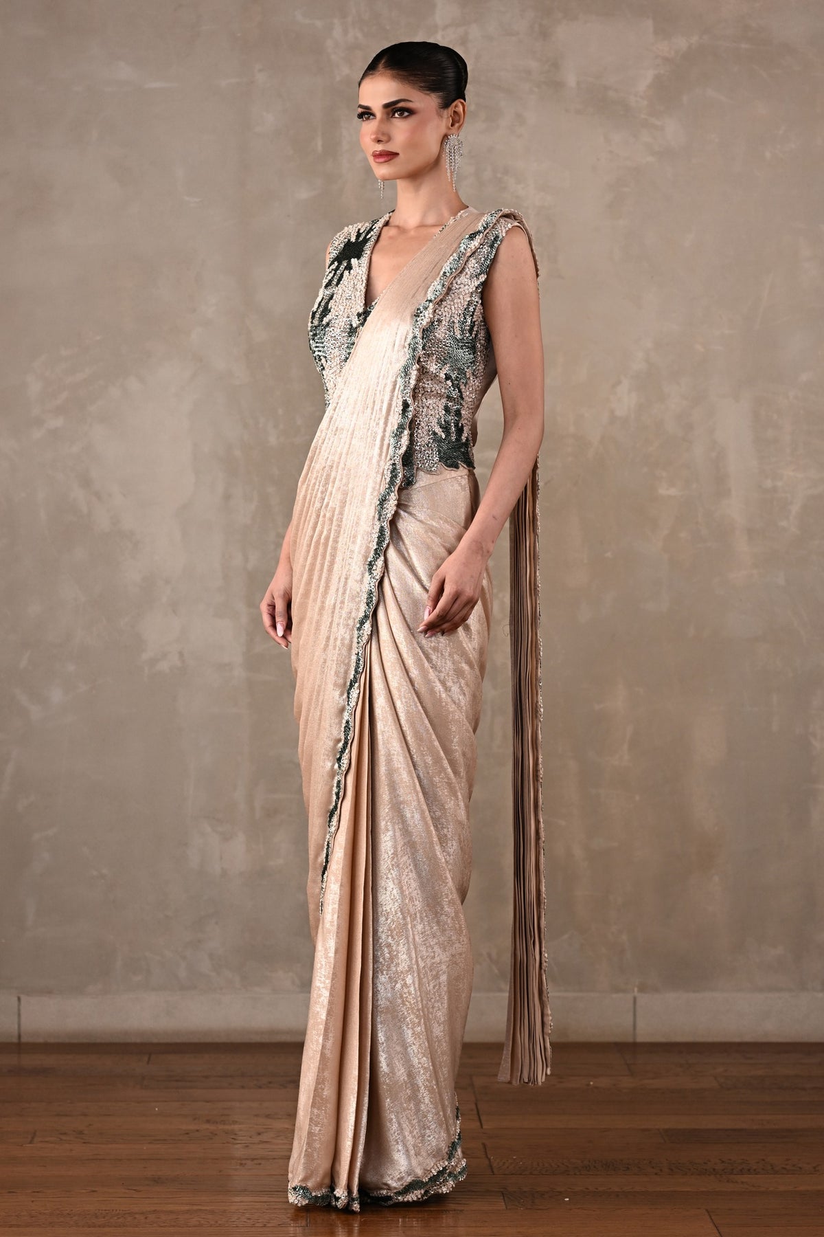 Sequins Cascade Drape Saree Set