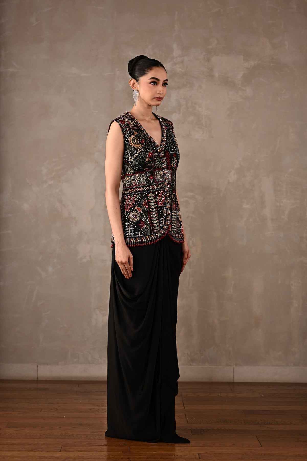Multicolour Floral Embroidered Drape Set