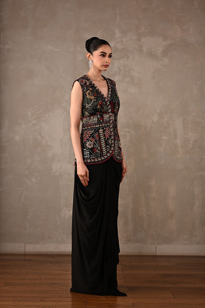 Multicolour Floral Embroidered Drape Set