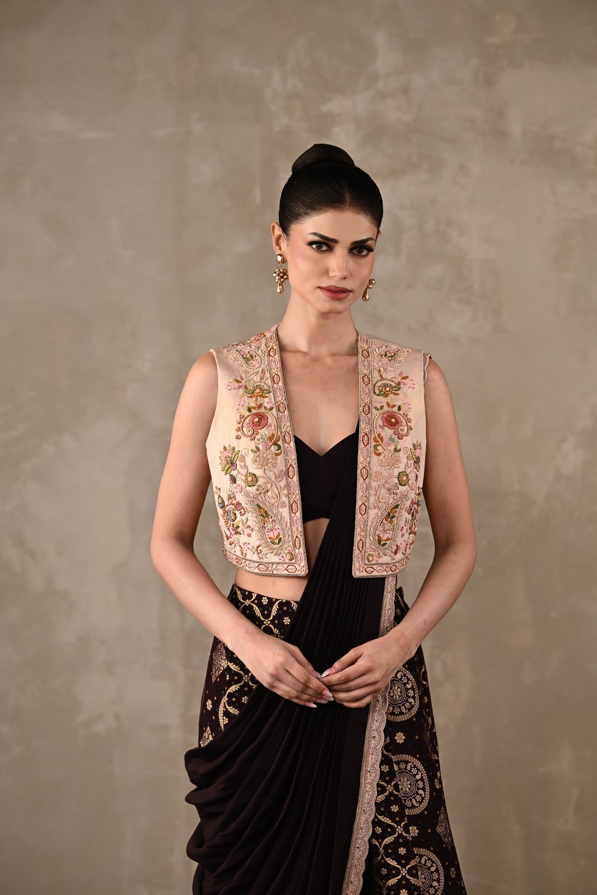 Pre-Draped Banarasi Saree Set