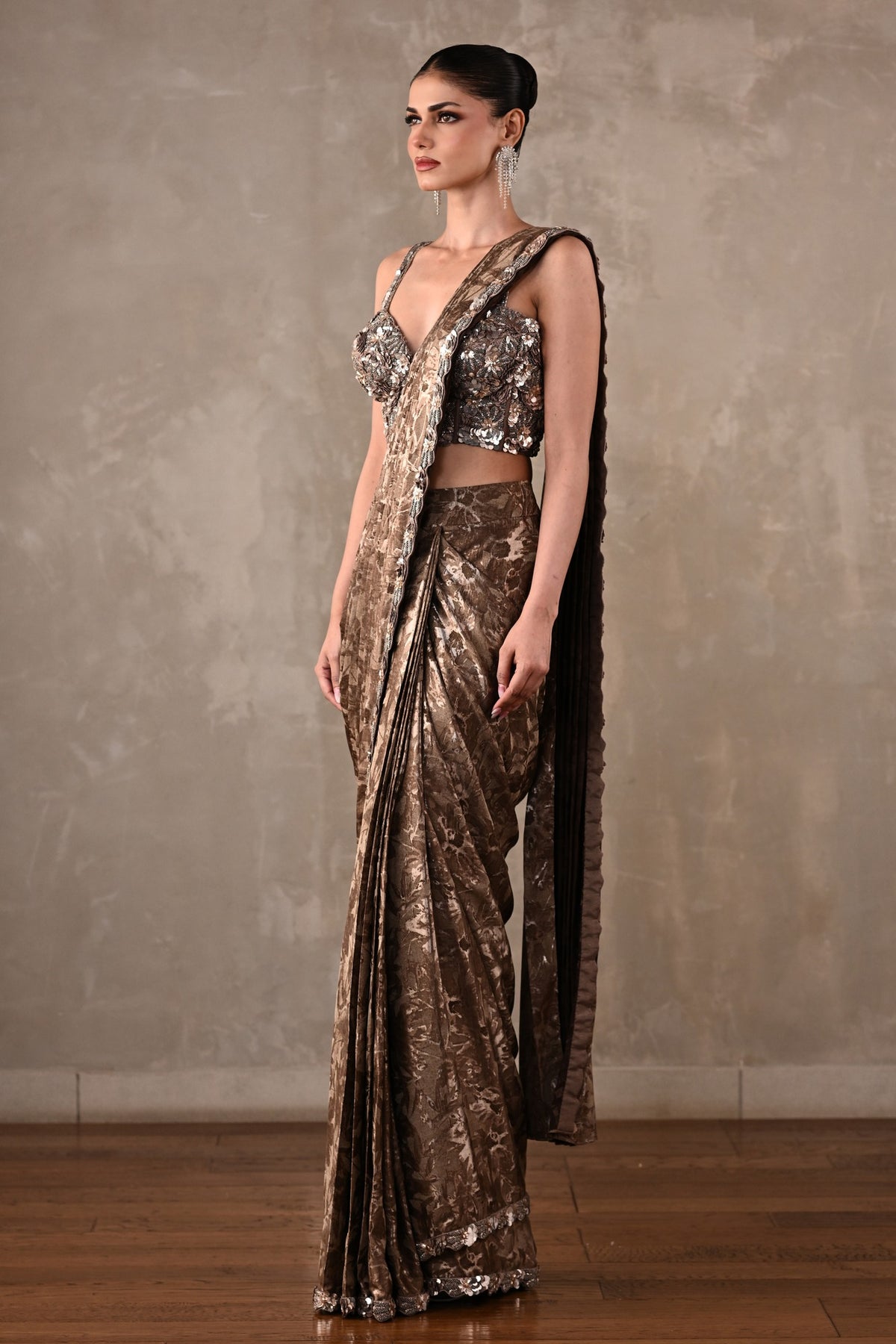 Tone-on-Tone Drape Saree Set