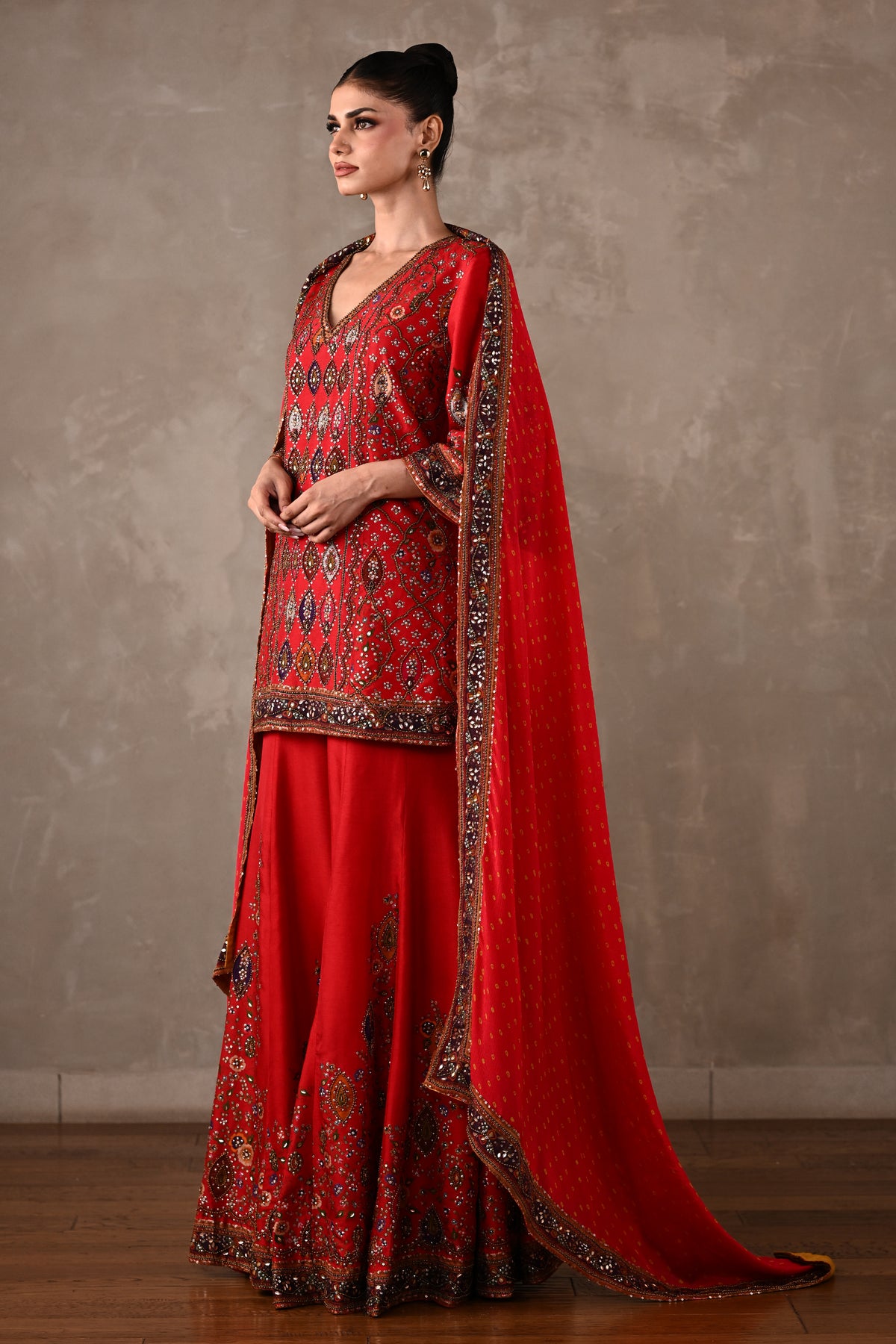 Printed Embellished Kurta Sharara Set