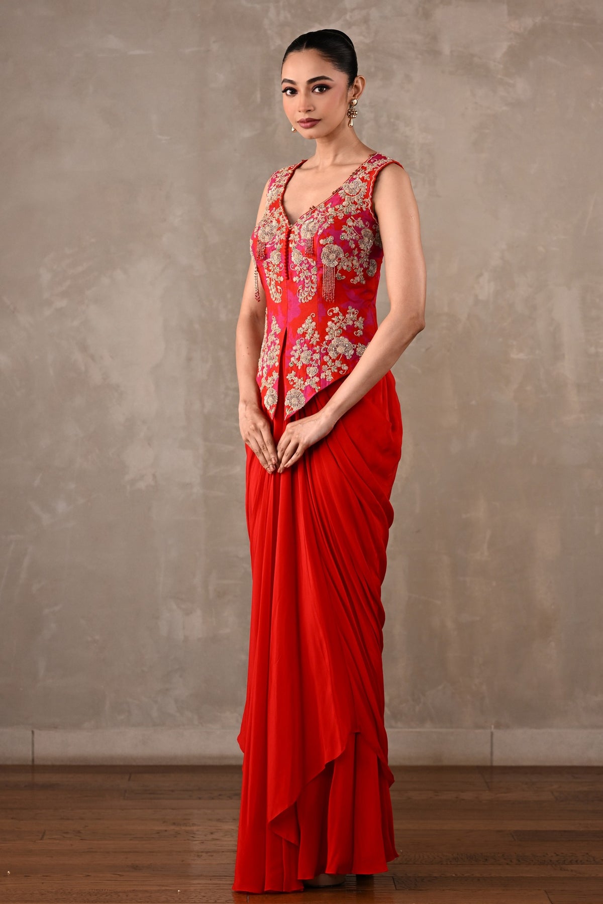 Embroidered Crepe Drape Co-ord Set