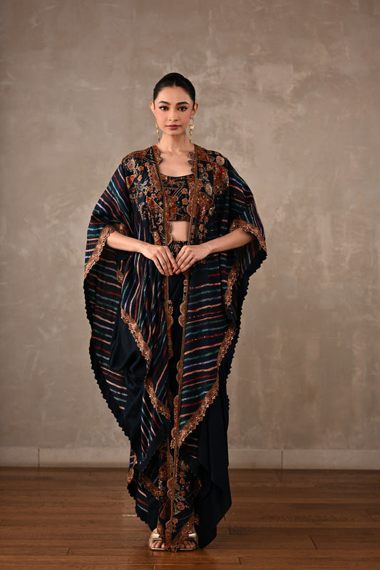 Printed Zardosi Cape Skirt Set