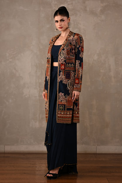 Patchwork-Inspired Long Jacket Skirt Set
