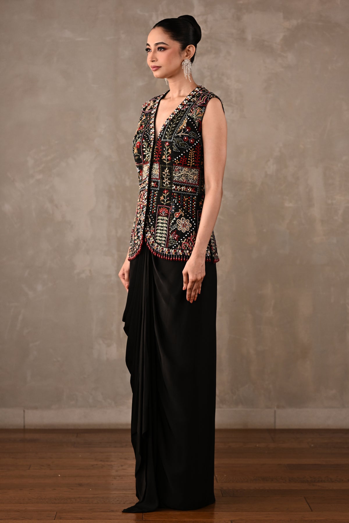 Multicolour Floral Embroidered Drape Set