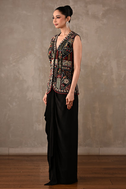 Multicolour Floral Embroidered Drape Set