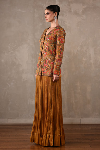 Embellished Floral Jacket & Pleated Palazzo Set