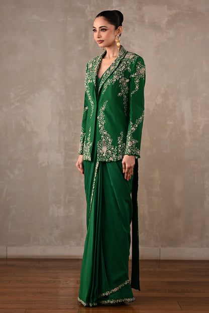 Thread Embroidered Drape Saree Set