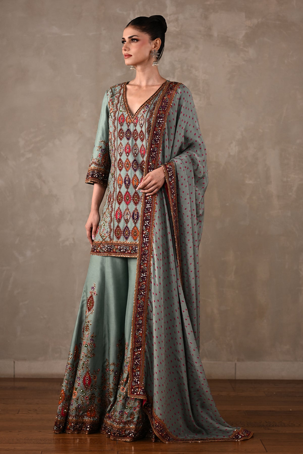 Printed Embellished Kurta Sharara Set