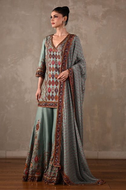 Printed Embellished Kurta Sharara Set