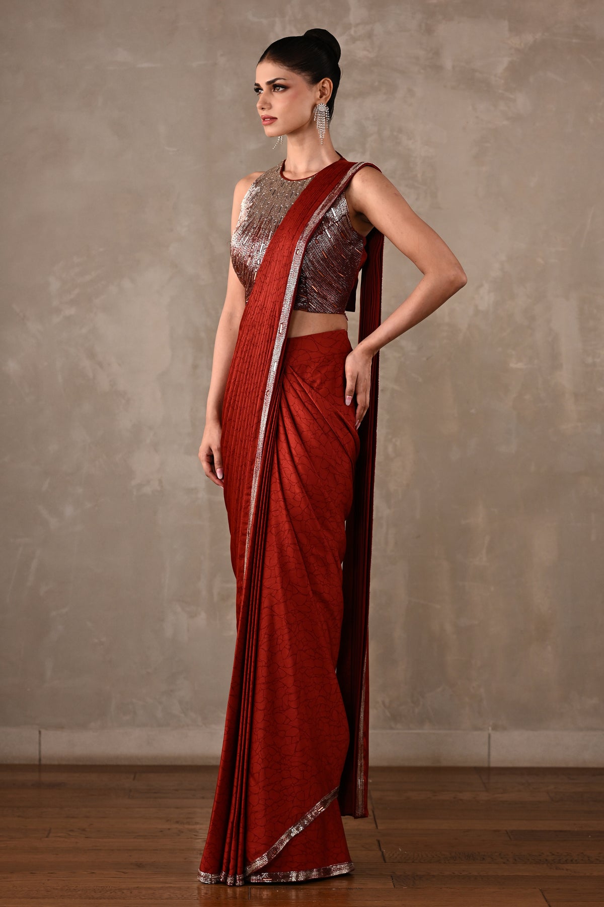 Celeste Pre-Draped Satin Saree Set