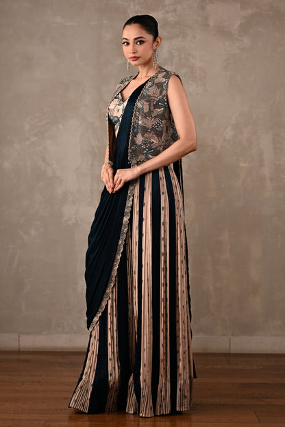 Colourblock Drape Saree Set