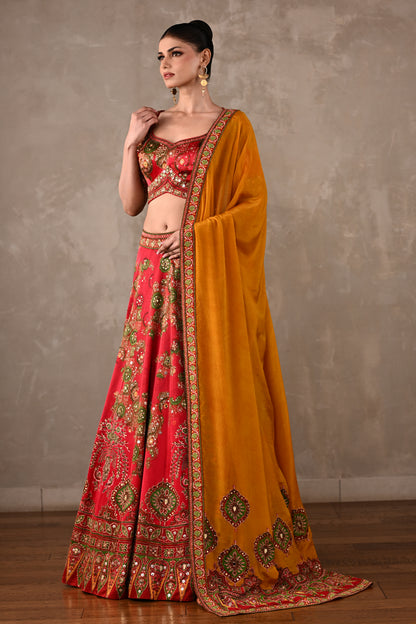 Ajrakh Embellished Lehenga Set