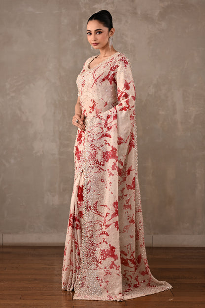 Floral Printed Embellished Saree Set