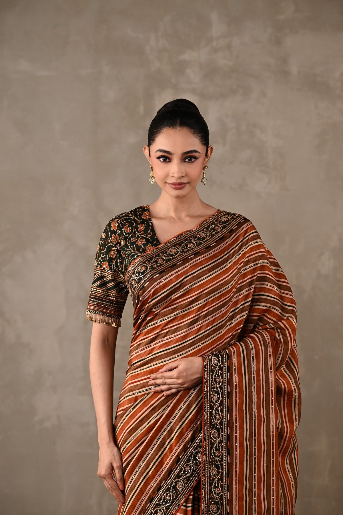 Striped Silk Saree with Embroidered Blouse