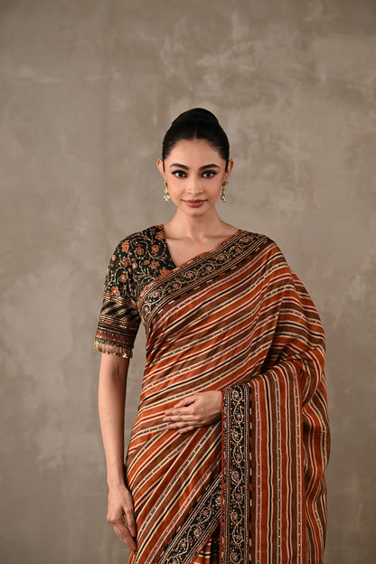 Striped Silk Saree with Embroidered Blouse