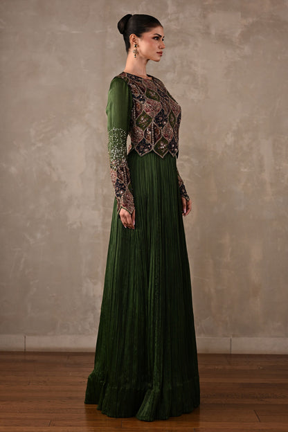 Patchwork-Inspired Embroidered Yoke Gown Set