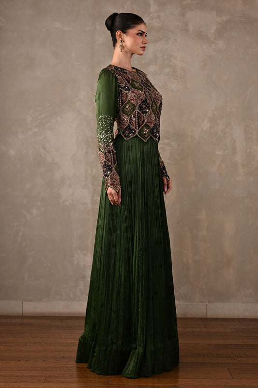Patchwork-Inspired Embroidered Yoke Gown Set