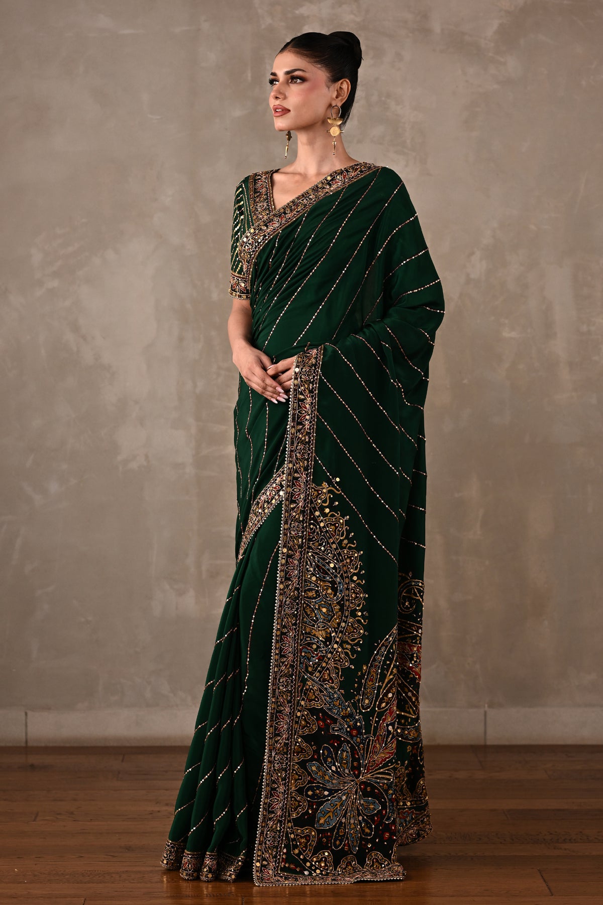 Printed Silk Saree with Embroidered Blouse