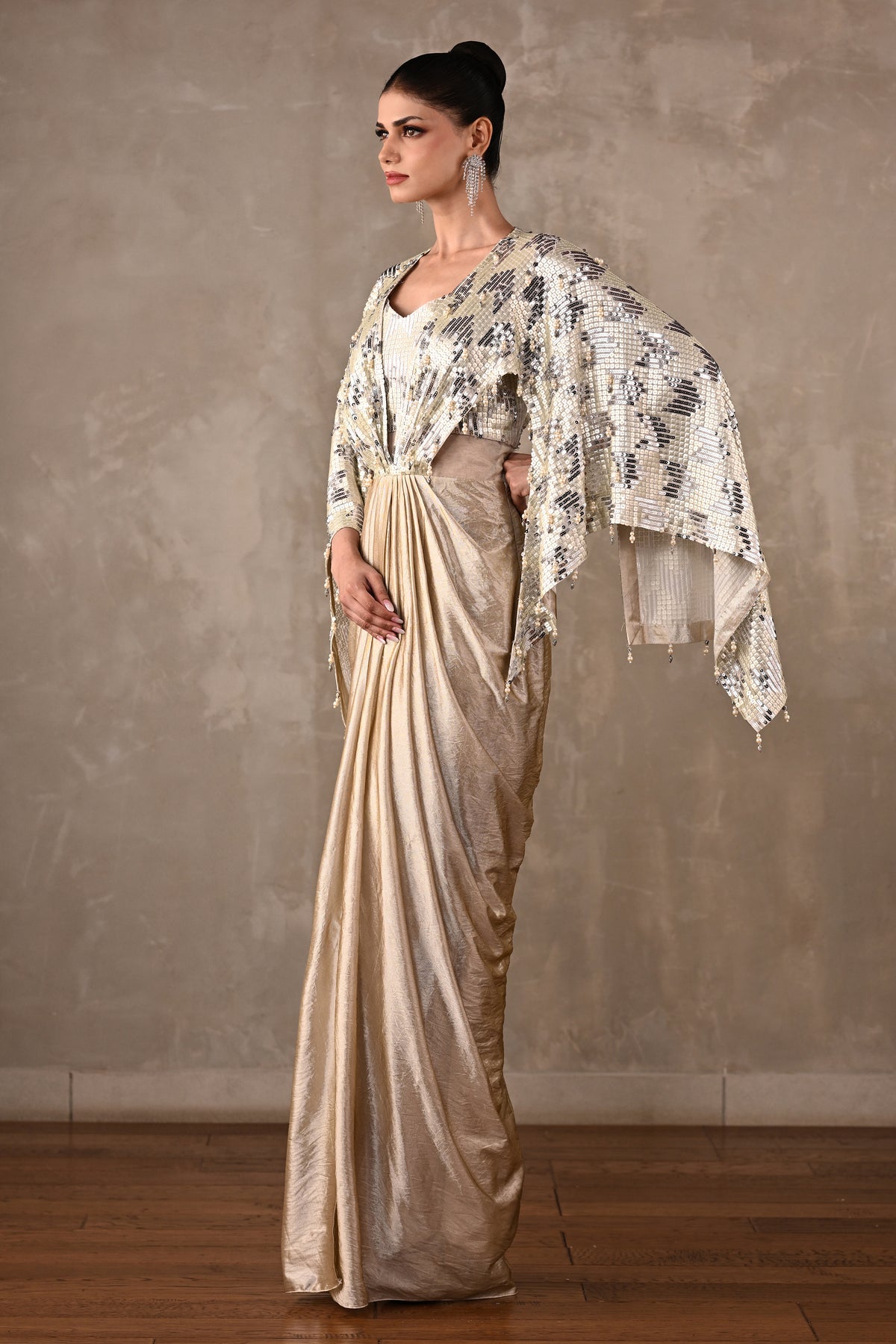 Pearl Cascade Drape Gown