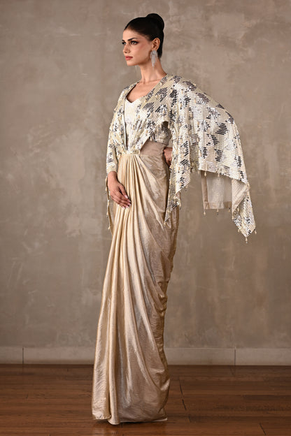 Pearl Cascade Drape Gown