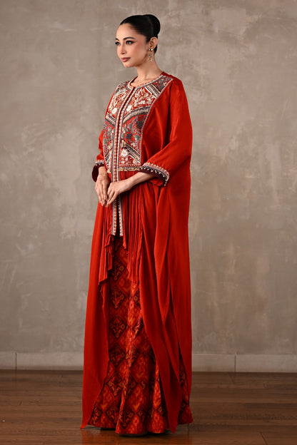 Embellished Silk Cape Co-Ord Set