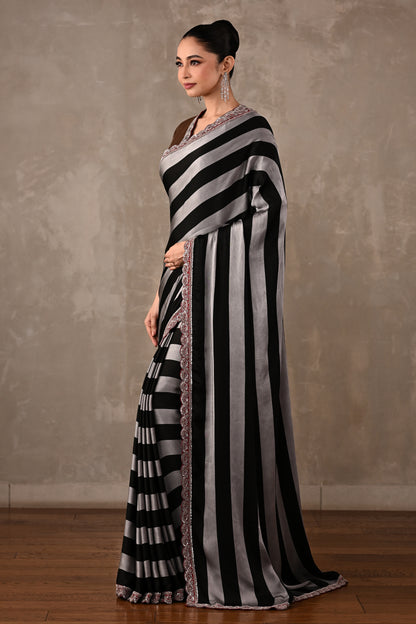 Striped Satin Saree Set