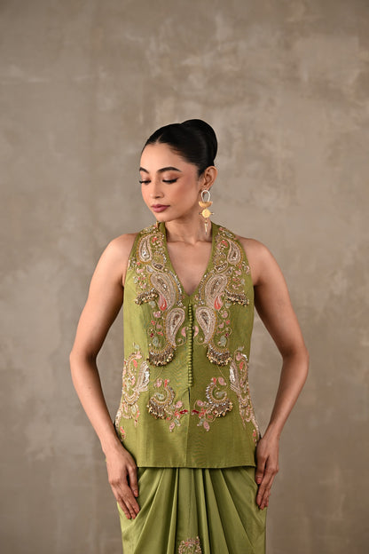 Paisley Embroidered Drape Skirt Set