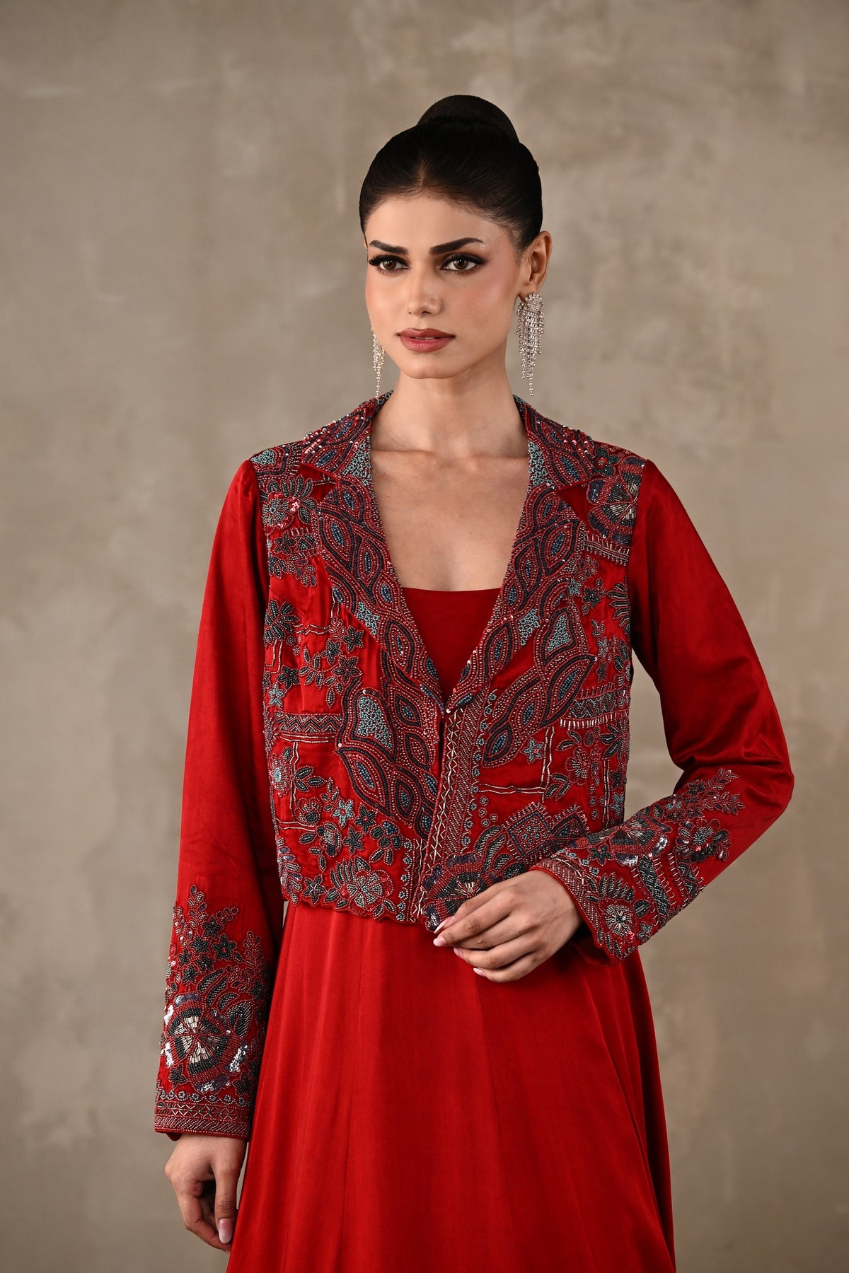 Embroidered Jacket Gown Set