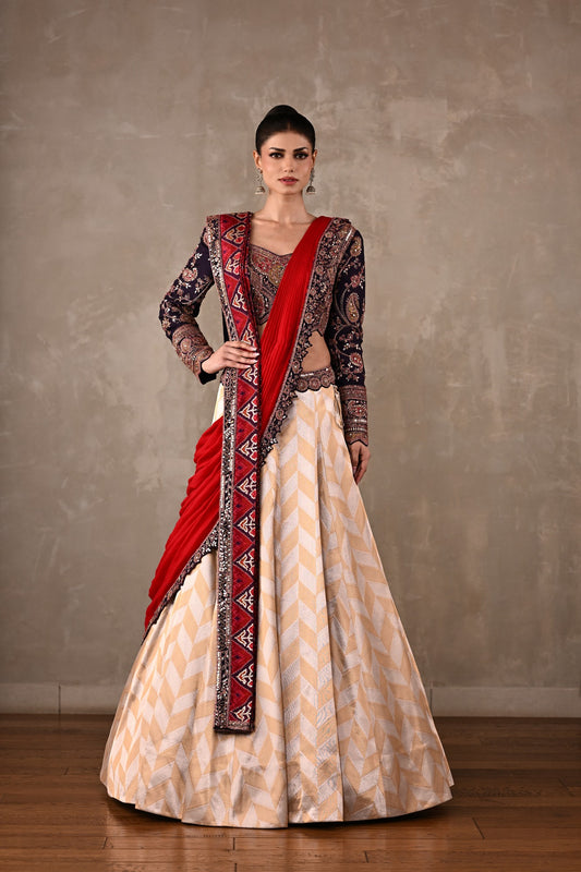 Pochampally Double Drape Silk Lehenga Set
