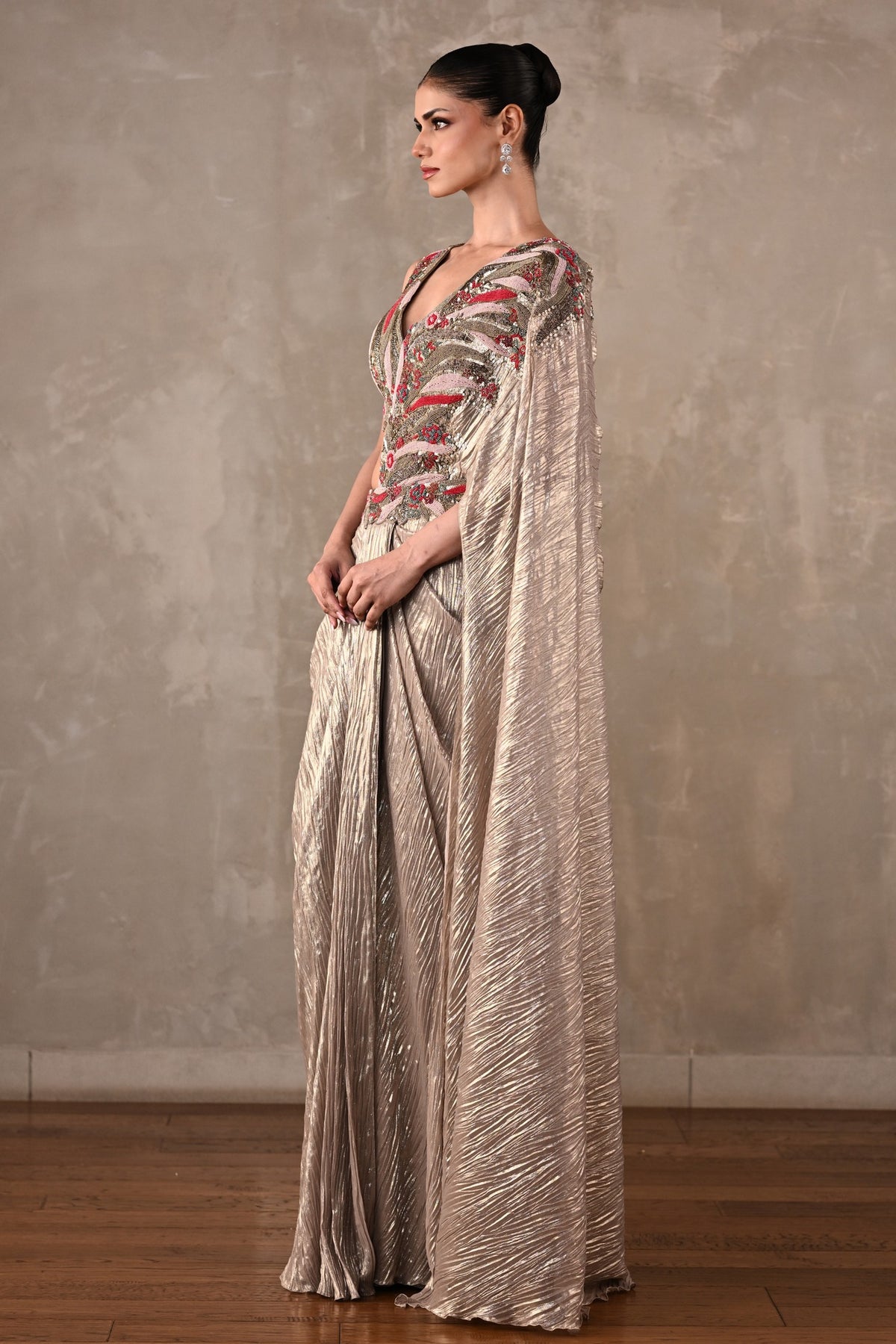 Embellished Draped Saree Ensemble