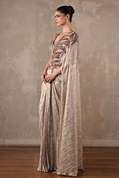 Embellished Draped Saree Ensemble