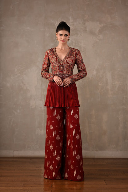 Embellished Printed Peplum Co-ord Set
