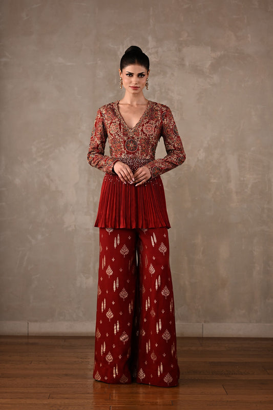 Embellished Printed Peplum Co-ord Set