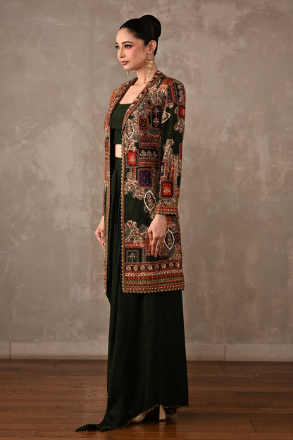 Patchwork-Inspired Long Jacket Skirt Set