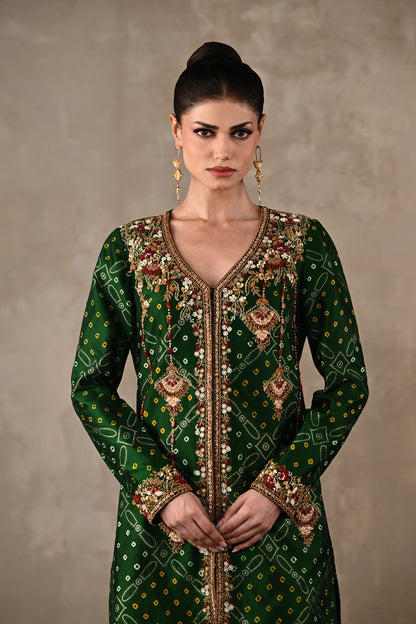 Bandhani Embroidered Top & Pleated Pants Set
