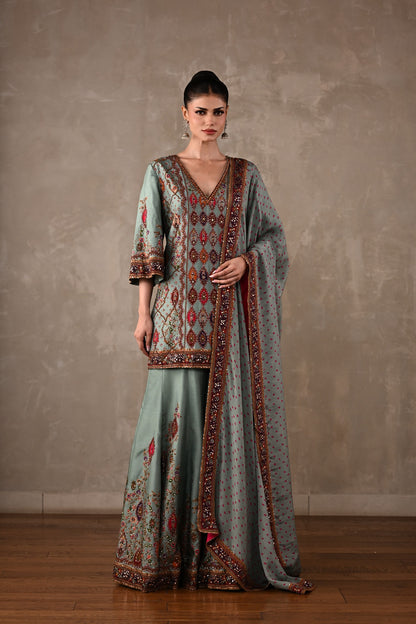 Printed Embellished Kurta Sharara Set