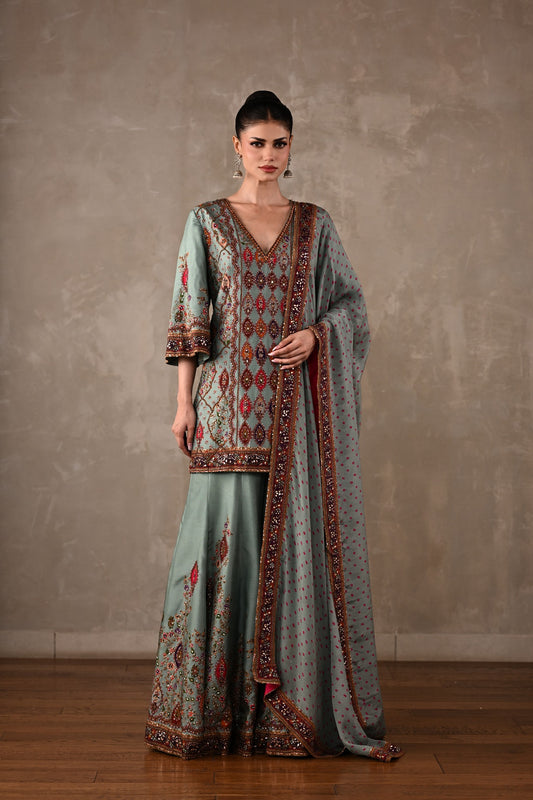 Printed Embellished Kurta Sharara Set