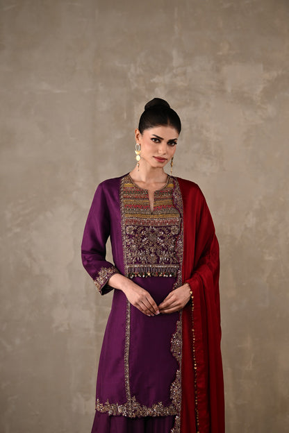 Silk Kurta Sharara Set with Zardosi Embroidery