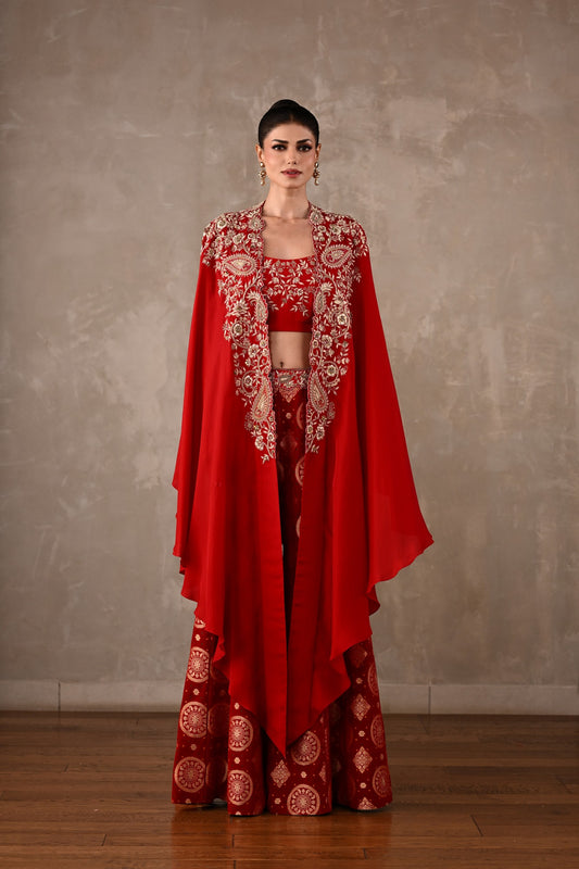 Embroidered Cape & Banarasi Pants Set