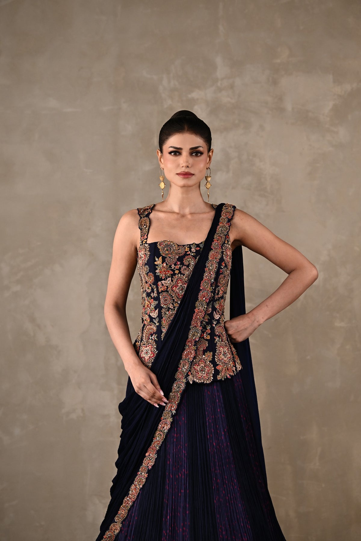 Corset Embroidered Drape Lehenga Set