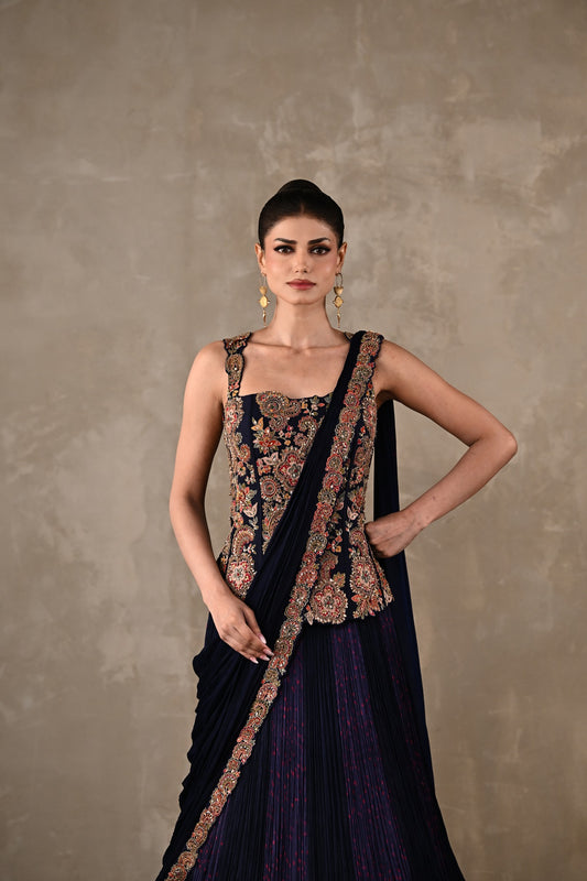 Corset Embroidered Drape Lehenga Set