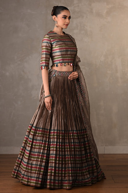 Striped Tissue Lehenga Set