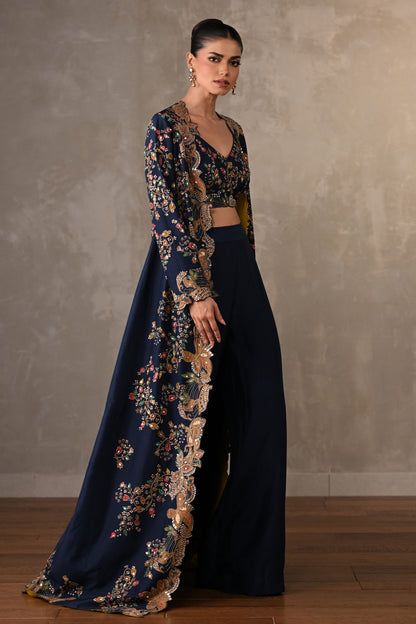Opulent Navy Luxe Embellished Cape Set