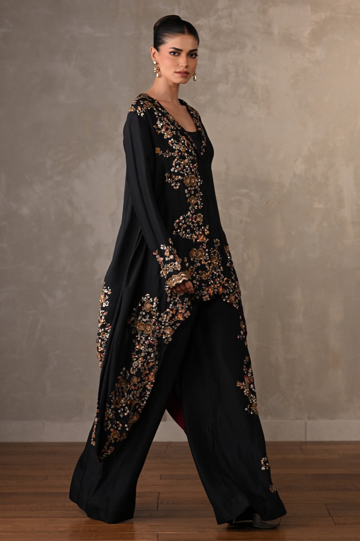 Black Embellished Silk Co-Ord Set