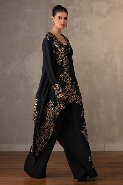Black Embellished Silk Co-Ord Set